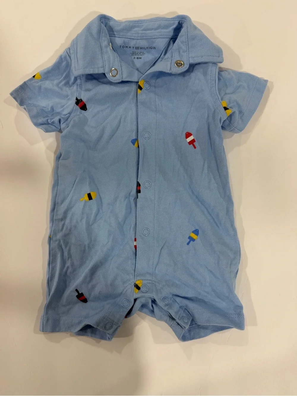 Tommy Hilfiger Light Blue Short-Sleeve One-Piece with Popsicle Motif